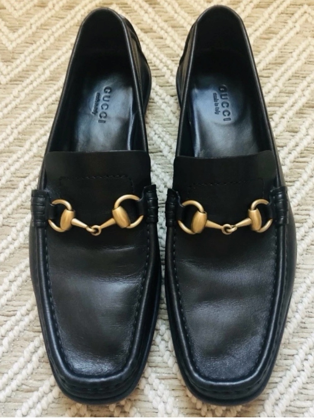 Gucci Women Black Leather Horsebit Loafers